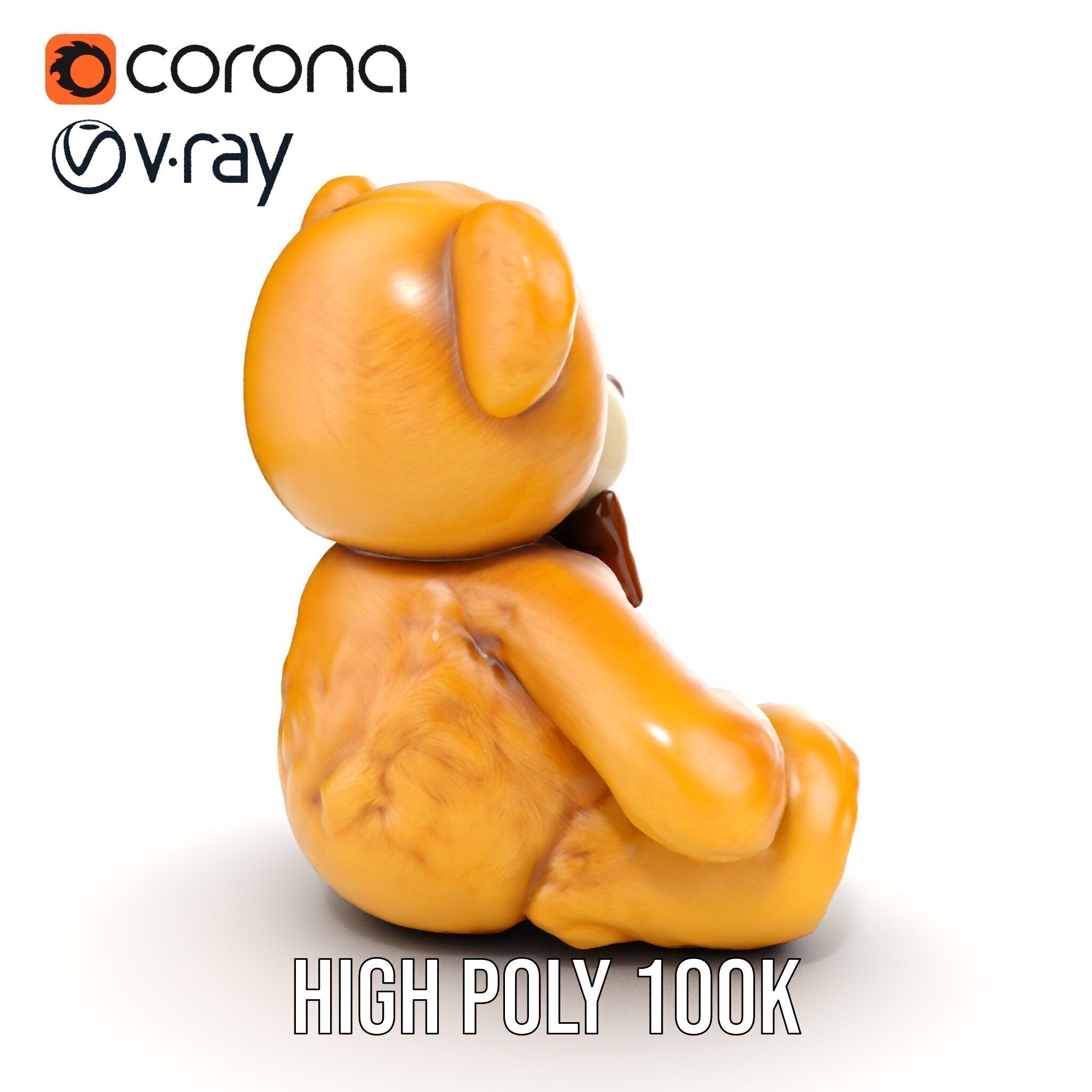 Fluffy Teddy Bear with Bow Model Pack Low-poly 3D model_32