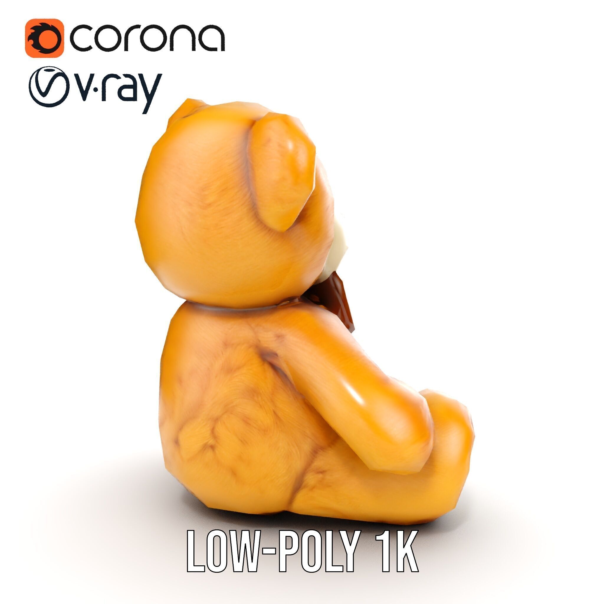 Fluffy Teddy Bear with Bow Model Pack Low-poly 3D model_10