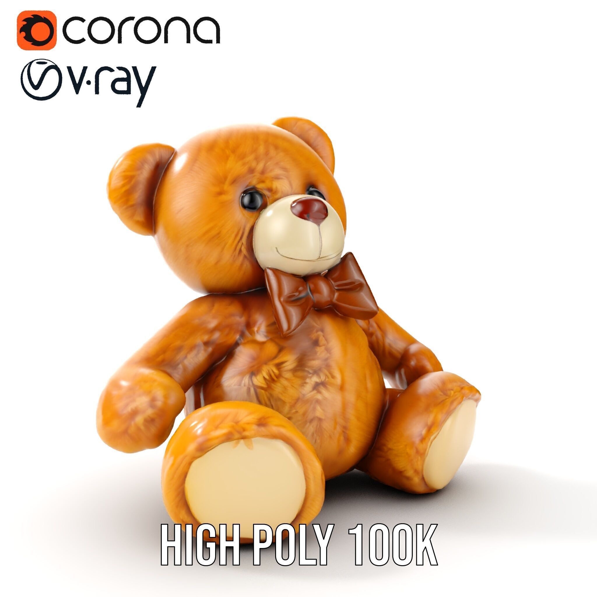 Fluffy Teddy Bear with Bow Model Pack Low-poly 3D model_35
