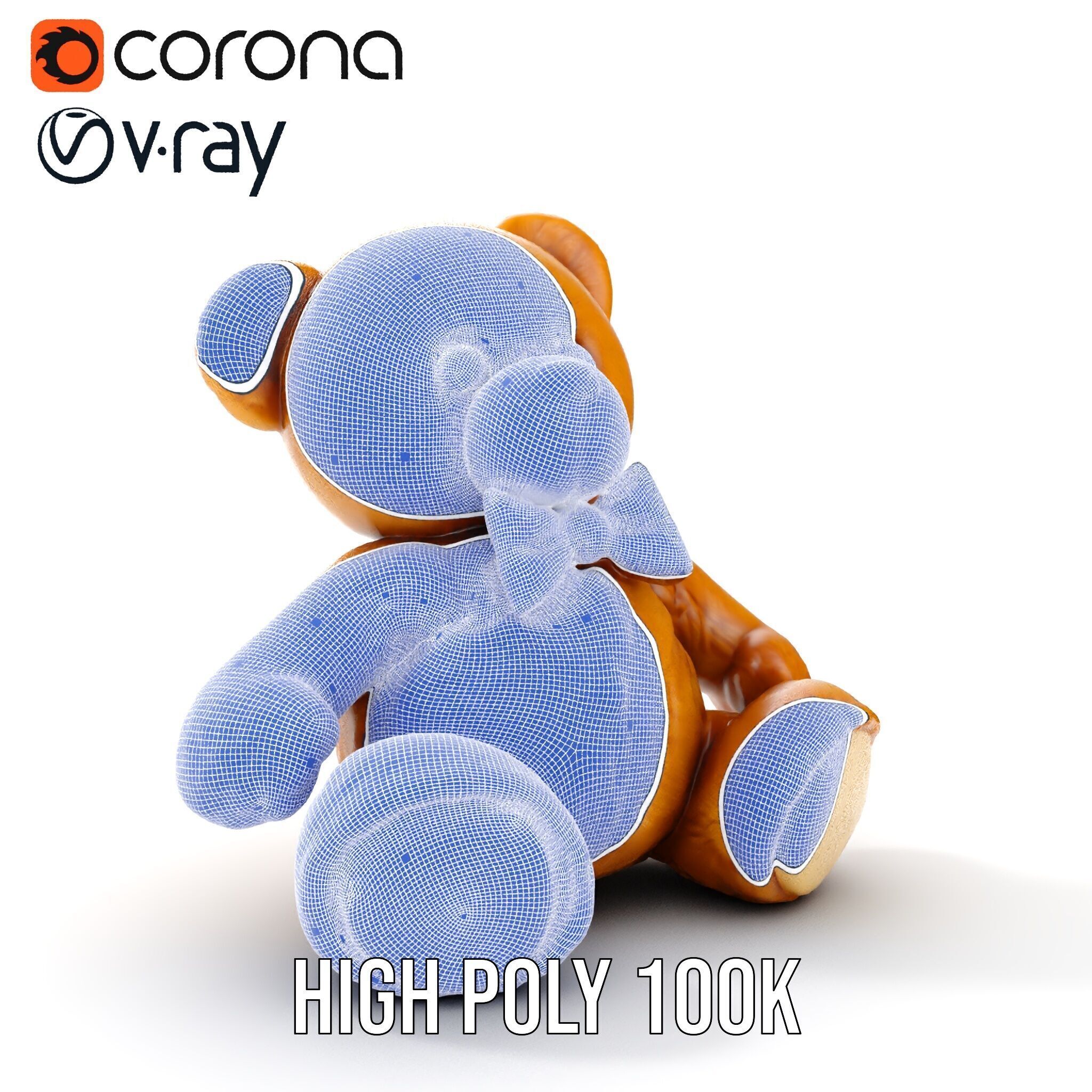 Fluffy Teddy Bear with Bow Model Pack Low-poly 3D model_37