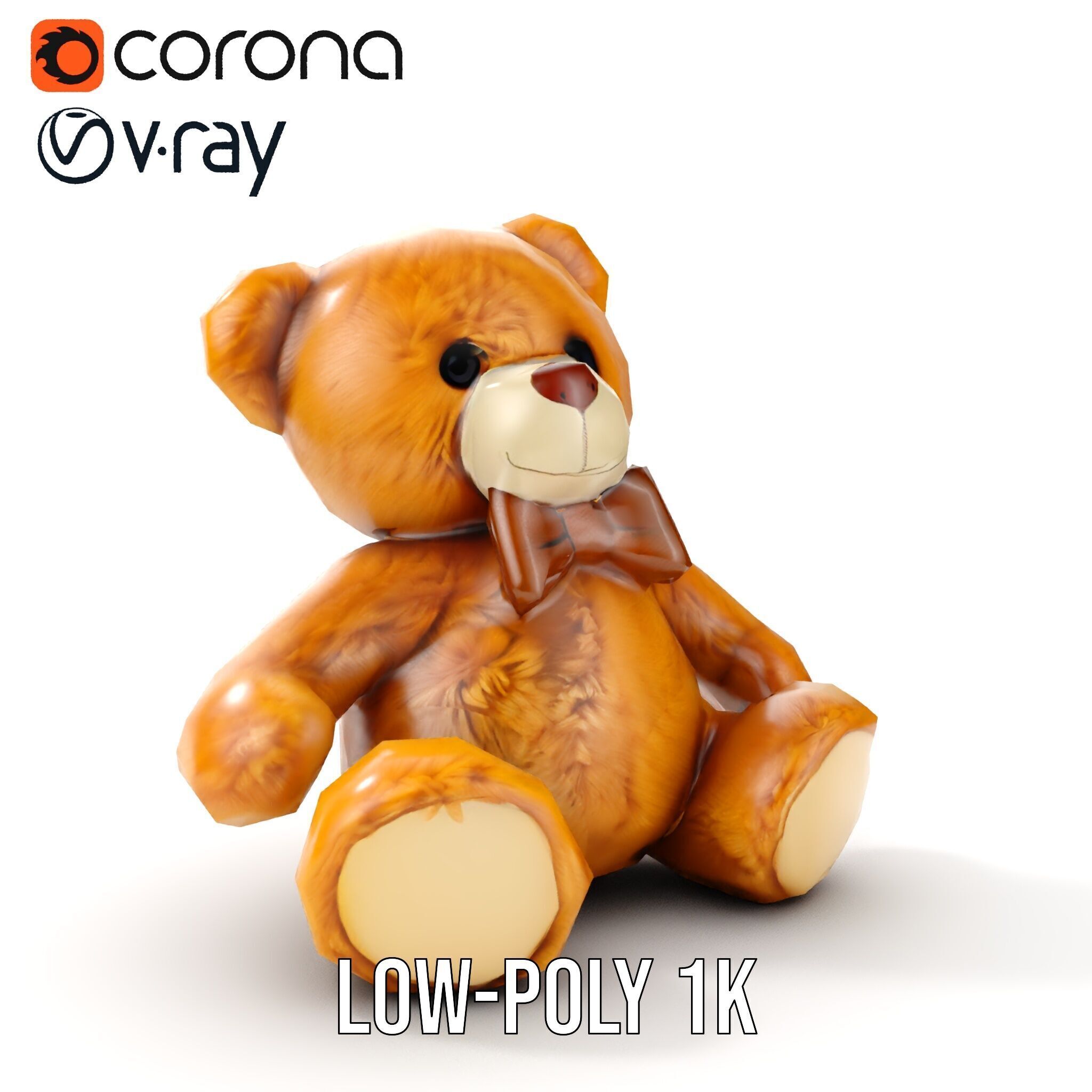 Fluffy Teddy Bear with Bow Model Pack Low-poly 3D model_13