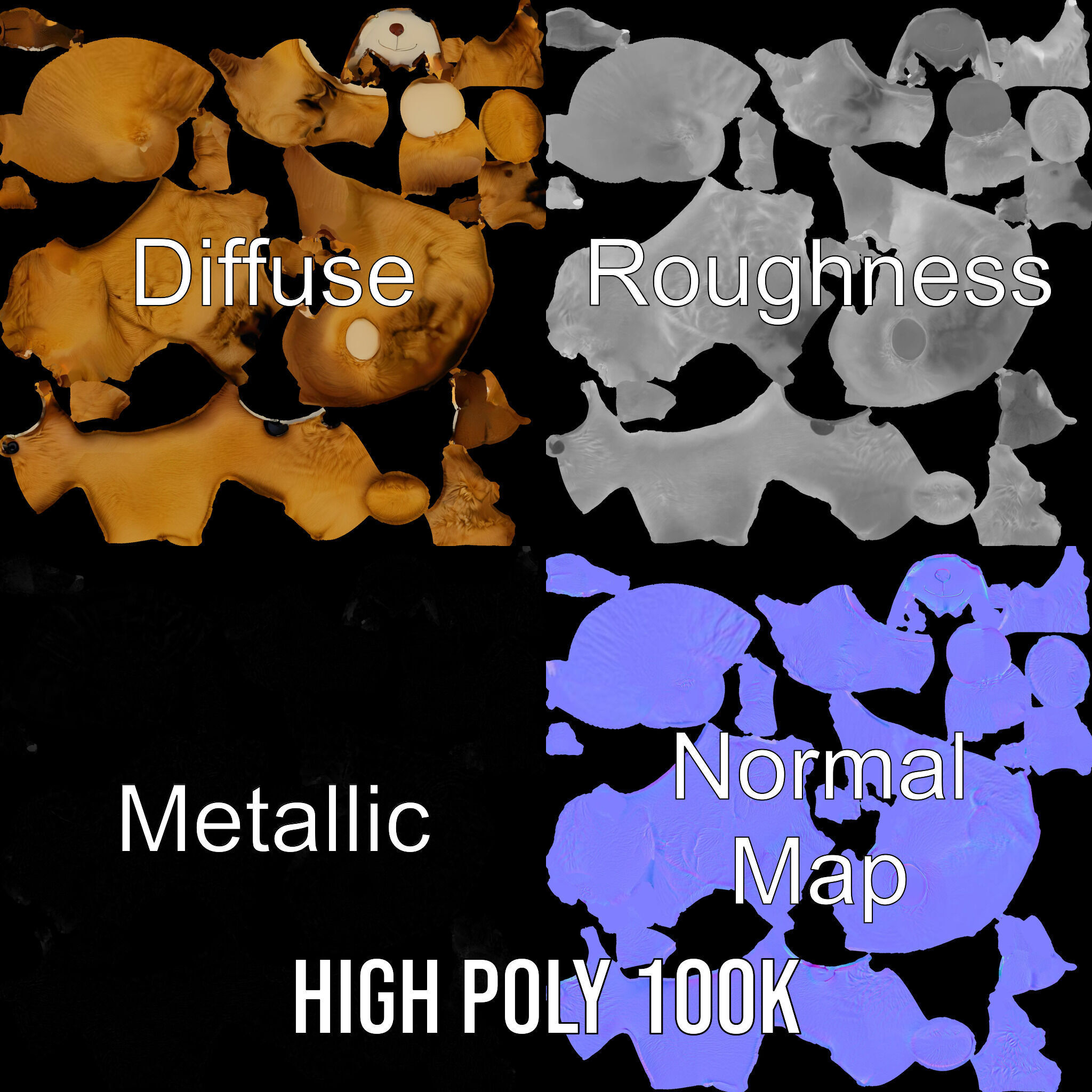 Fluffy Teddy Bear with Bow Model Pack Low-poly 3D model_3