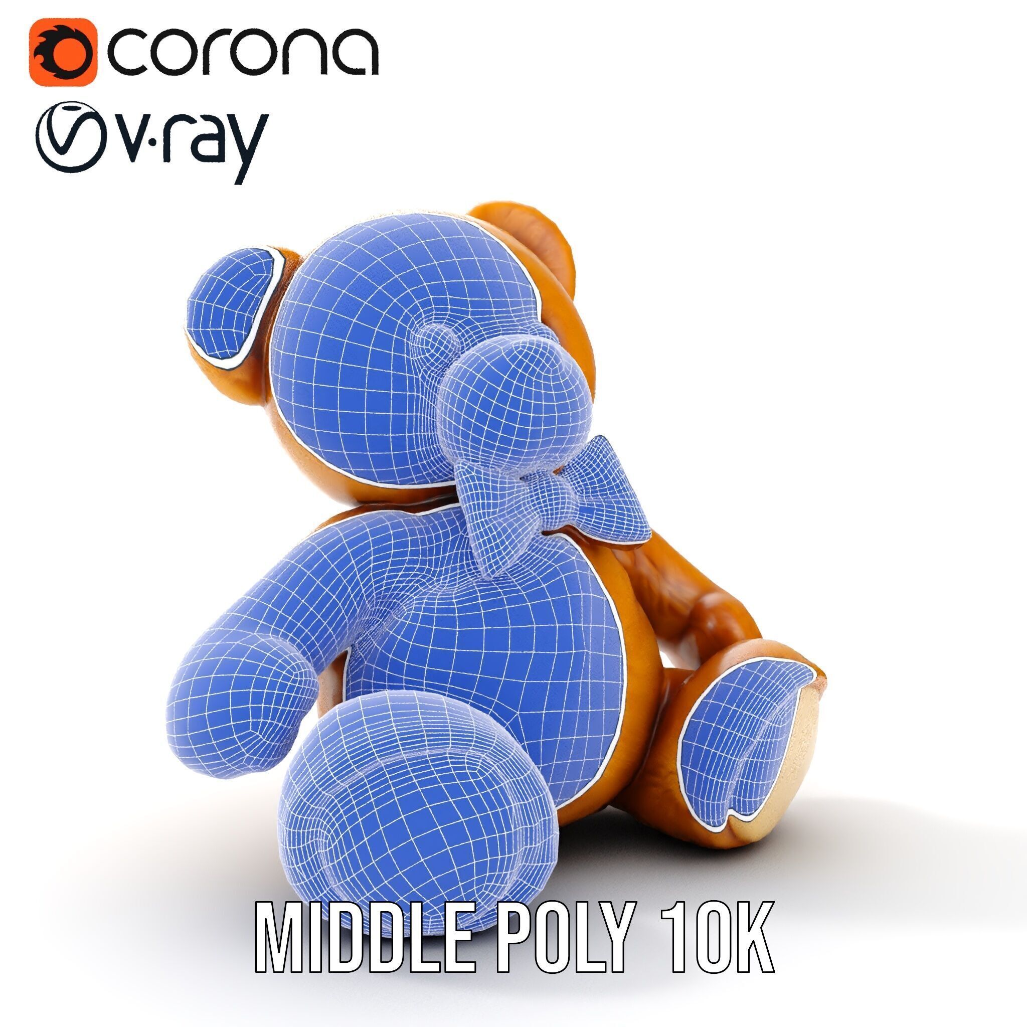 Fluffy Teddy Bear with Bow Model Pack Low-poly 3D model_30