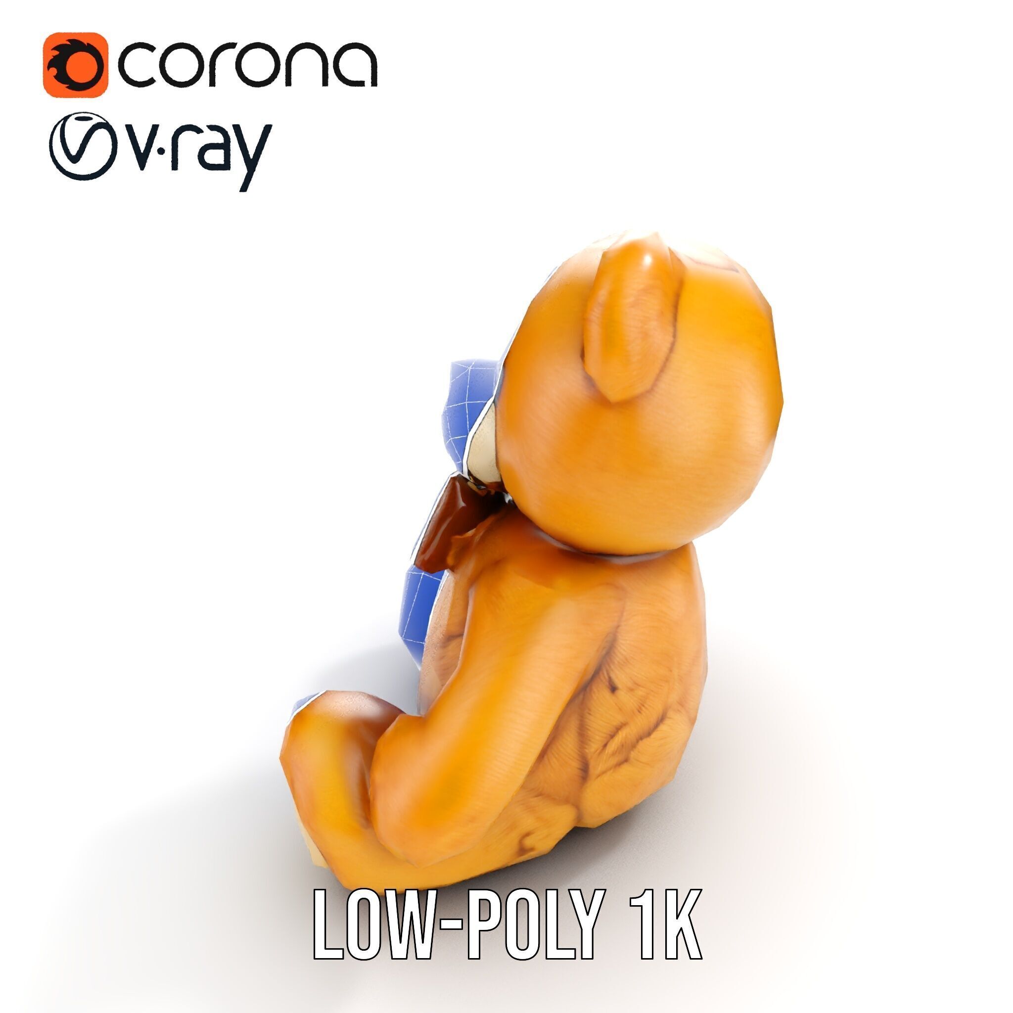 Fluffy Teddy Bear with Bow Model Pack Low-poly 3D model_26