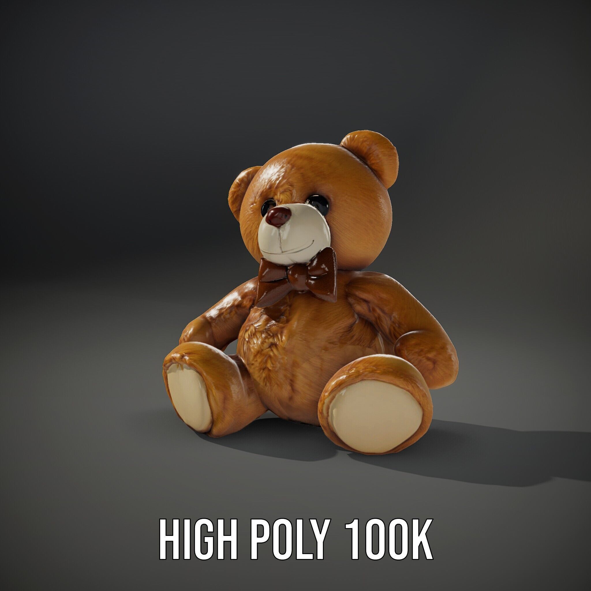 Fluffy Teddy Bear with Bow Model Pack Low-poly 3D model_14