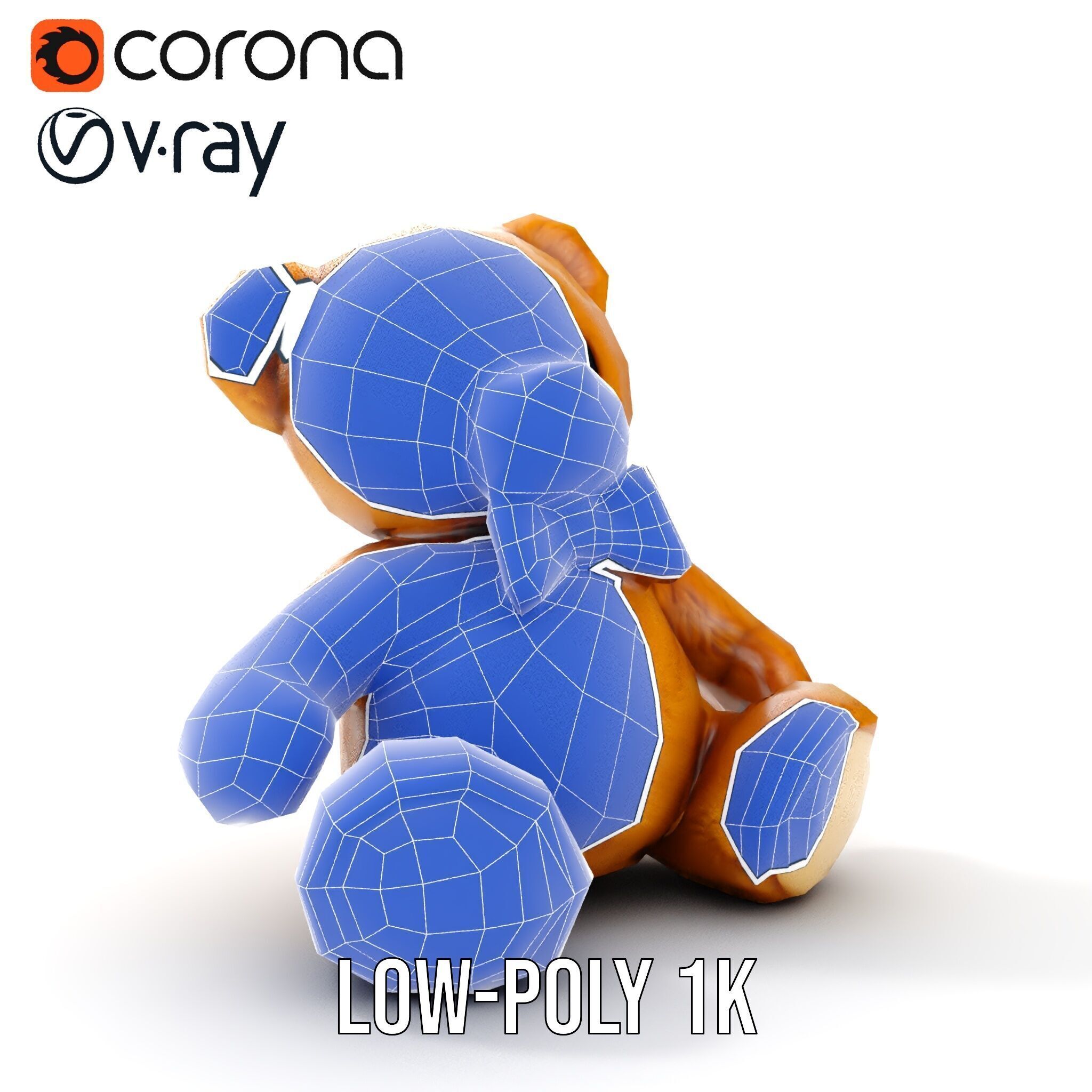 Fluffy Teddy Bear with Bow Model Pack Low-poly 3D model_28