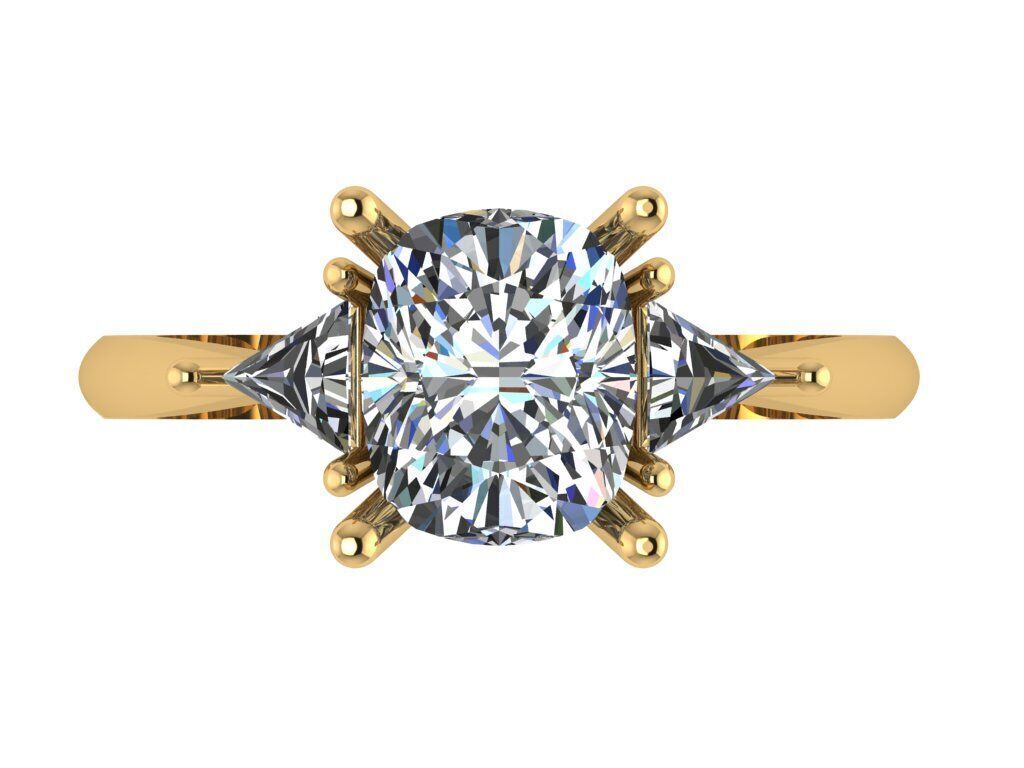 Three-Stone cushion ring with triangle stones on the side 3D print model_2
