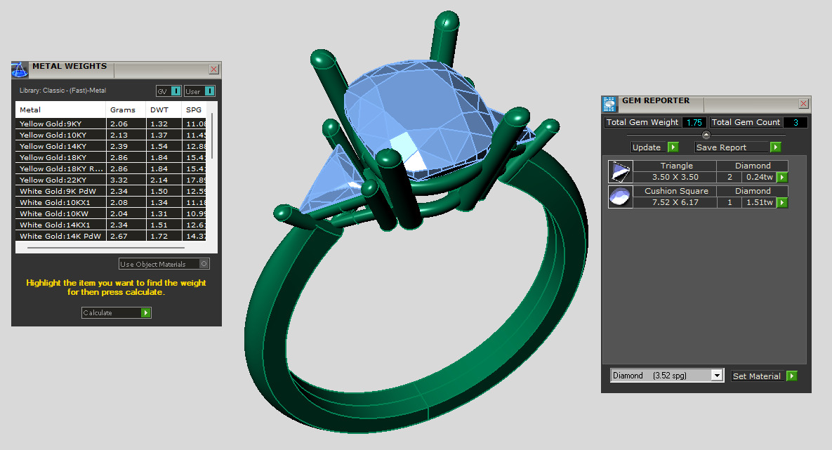 Three-Stone cushion ring with triangle stones on the side 3D print model_5