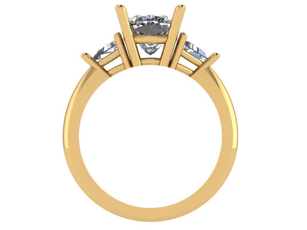 Three-Stone cushion ring with triangle stones on the side 3D print model_1