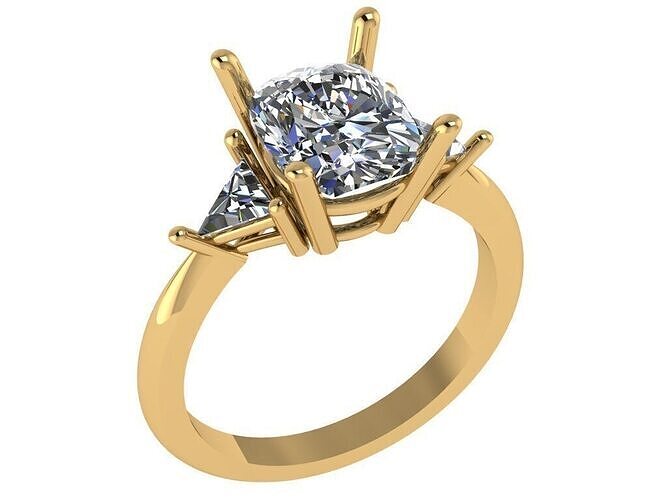 Three-Stone cushion ring with triangle stones on the side 3D print model