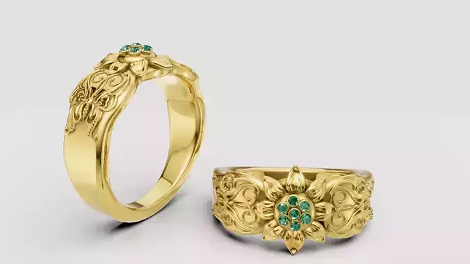 floral gold ring 3D printable model      