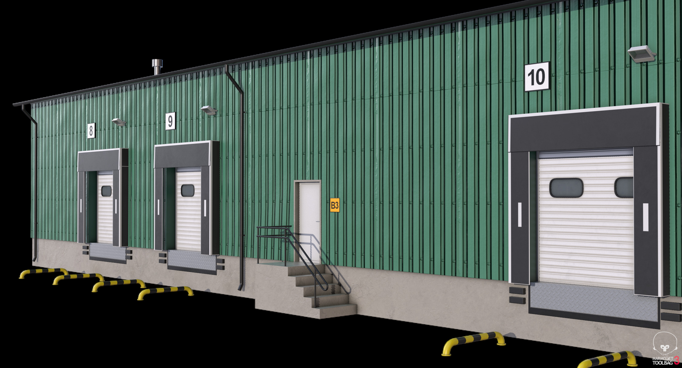 Industrial Building 8 Green Low-poly 3D model_15