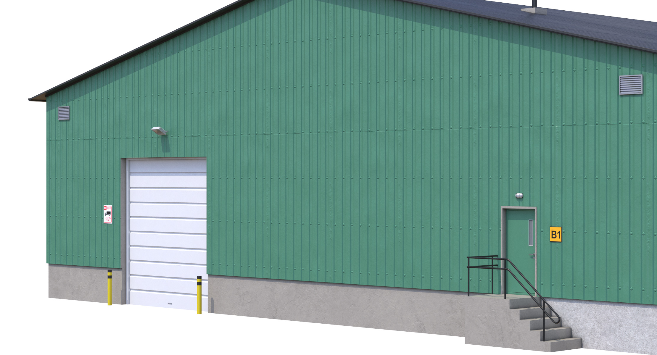 Industrial Building 8 Green Low-poly 3D model_9