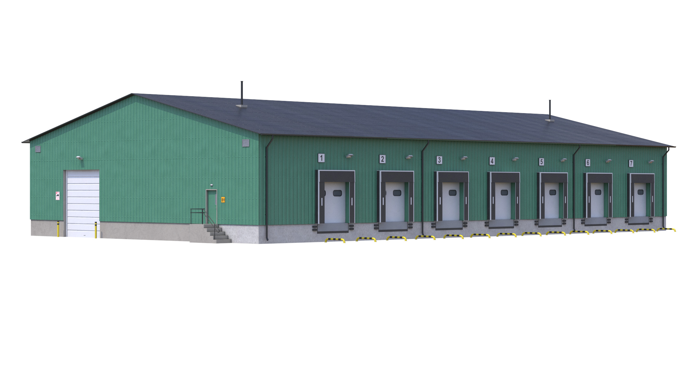 Industrial Building 8 Green Low-poly 3D model_3