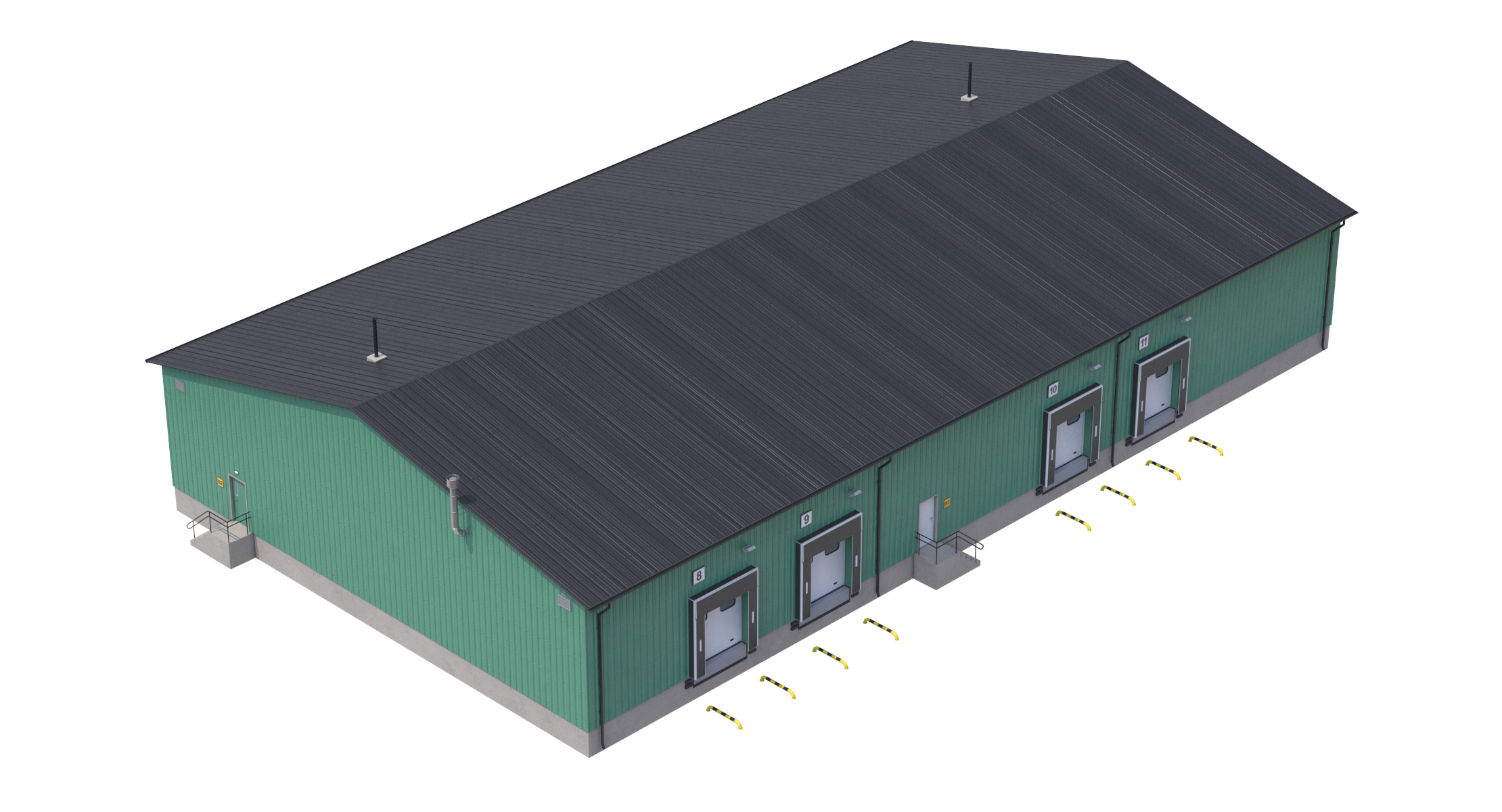 Industrial Building 8 Green Low-poly 3D model_8