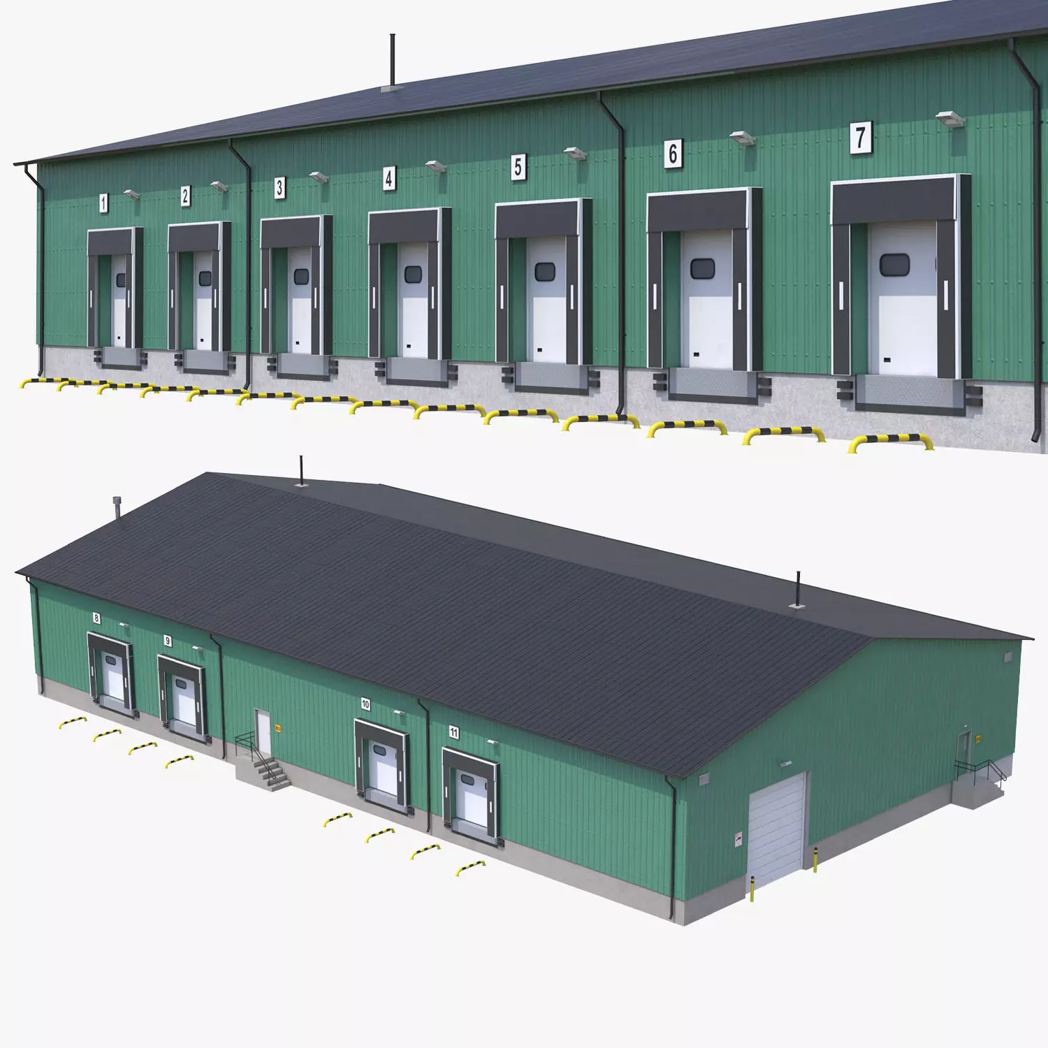Industrial Building 8 Green Low-poly 3D model_0