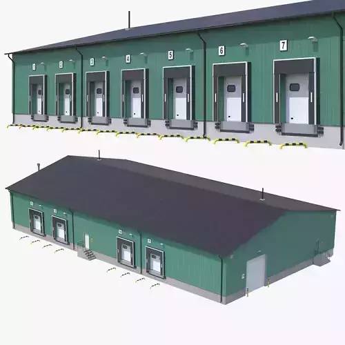 Industrial Building 8 Green Low-poly 3D model