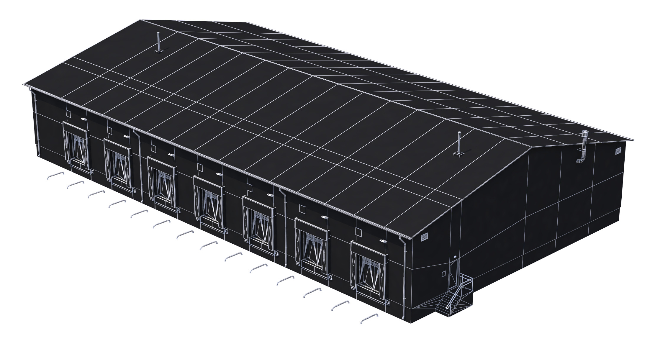 Industrial Building 8 Green Low-poly 3D model_10
