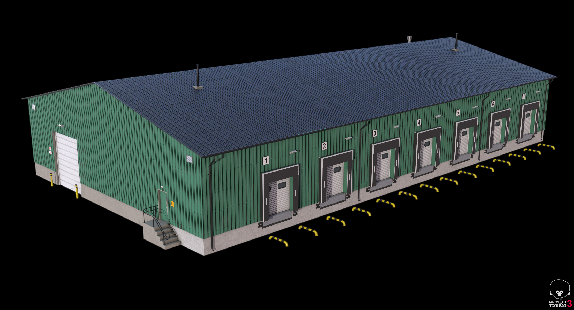 Industrial Building 8 Green Low-poly 3D model_14