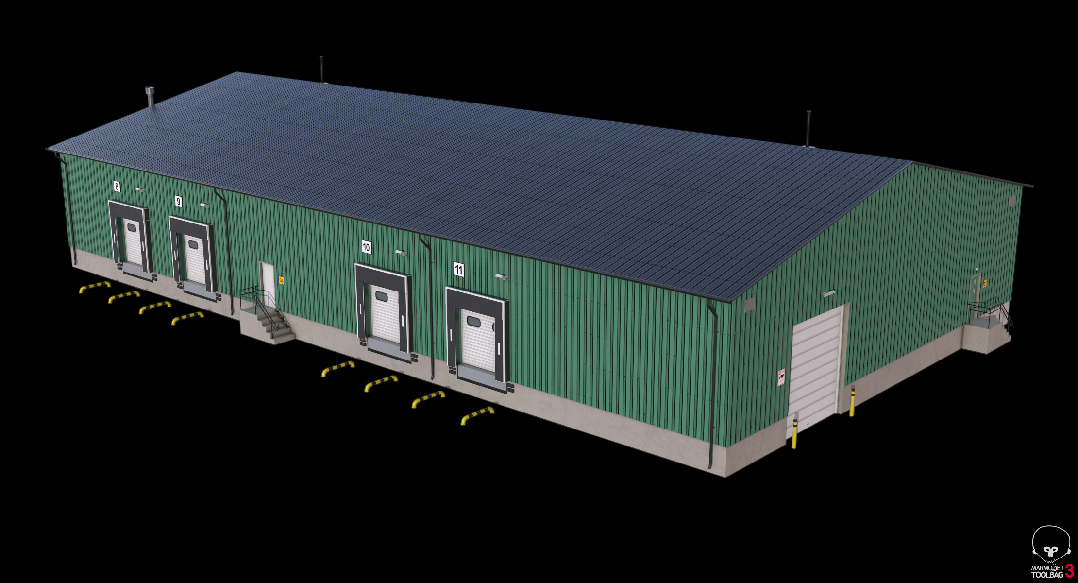 Industrial Building 8 Green Low-poly 3D model_13