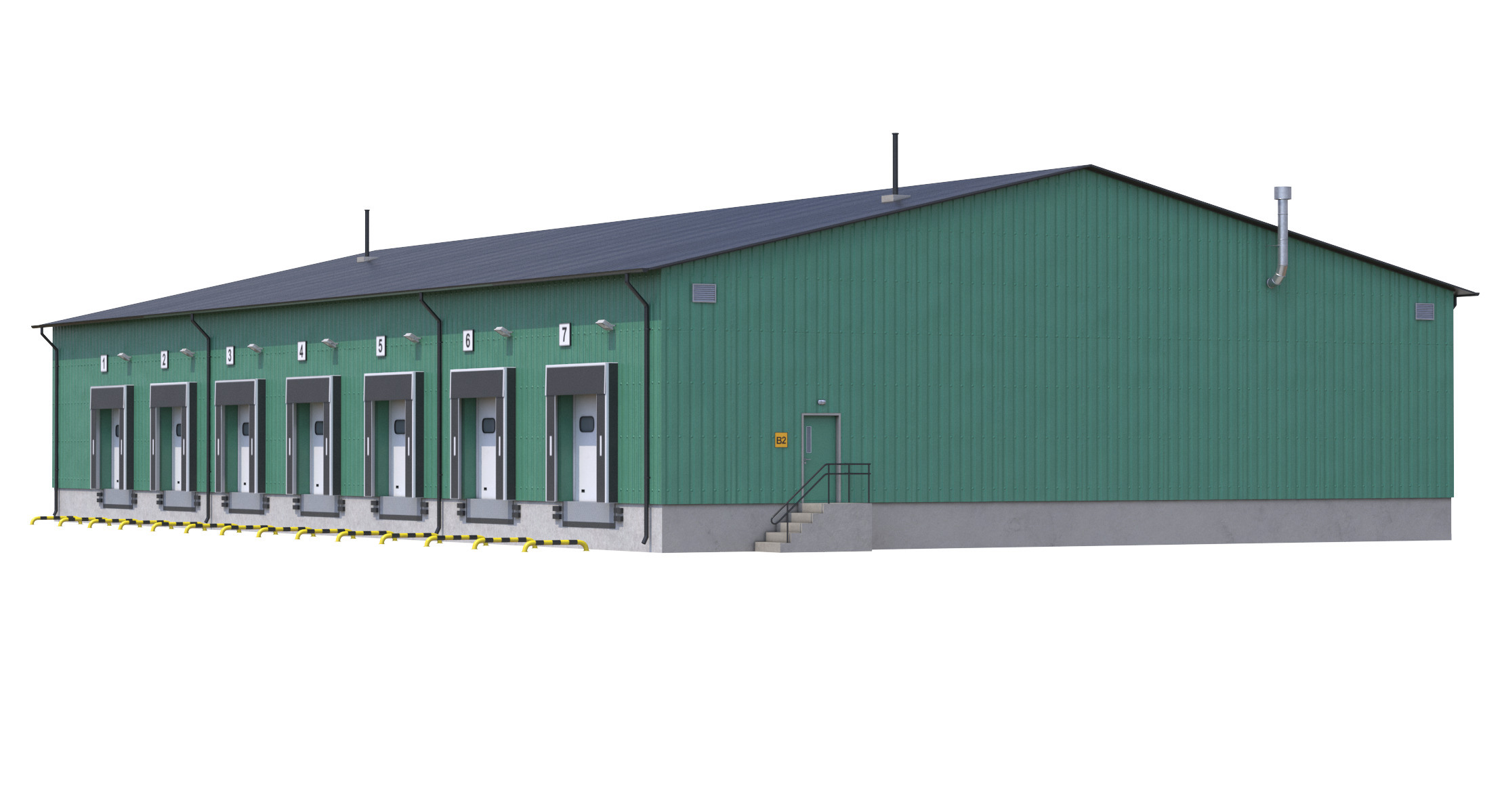 Industrial Building 8 Green Low-poly 3D model_4