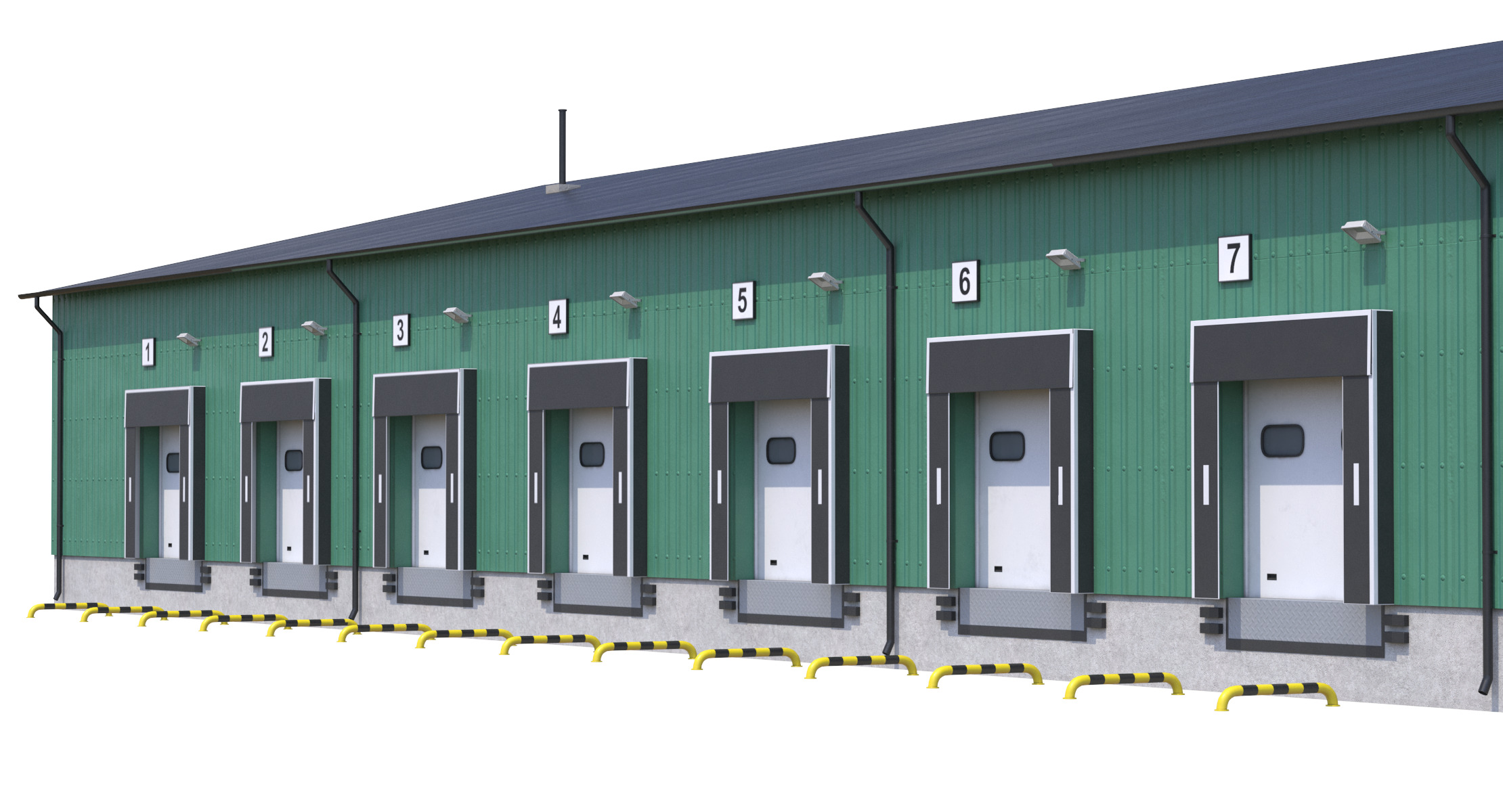 Industrial Building 8 Green Low-poly 3D model_7