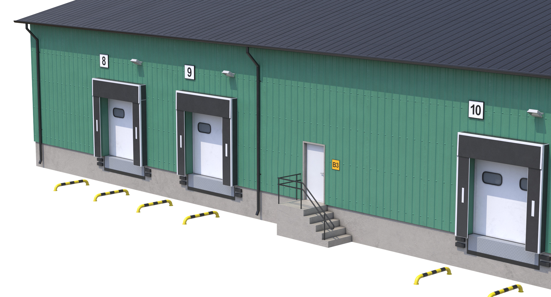 Industrial Building 8 Green Low-poly 3D model_6