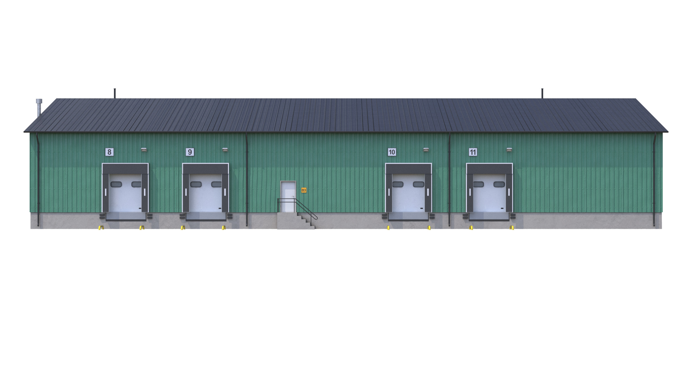 Industrial Building 8 Green Low-poly 3D model_5