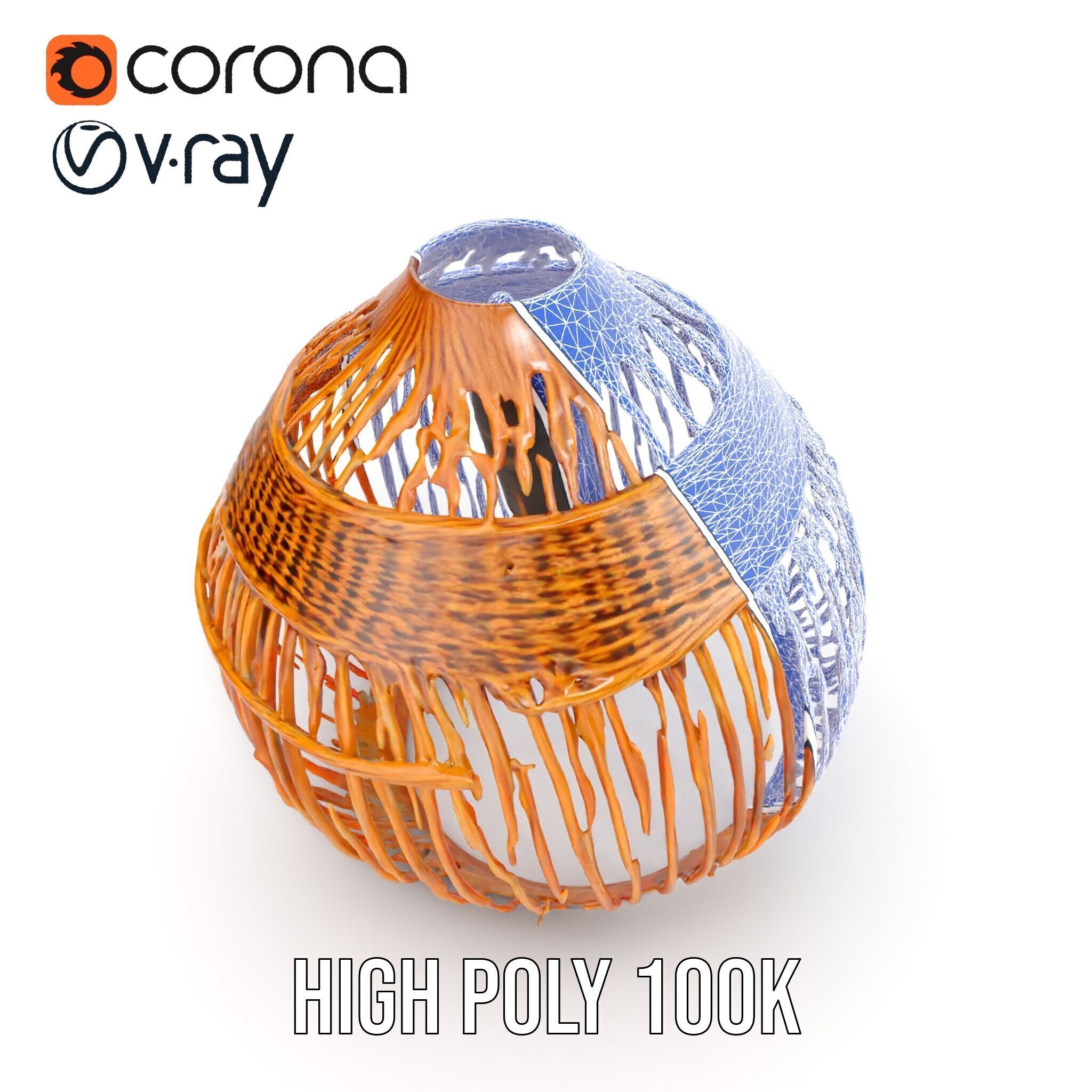 Wicker Basket Pendant Light Model Pack for Interiors Low-poly 3D model_13