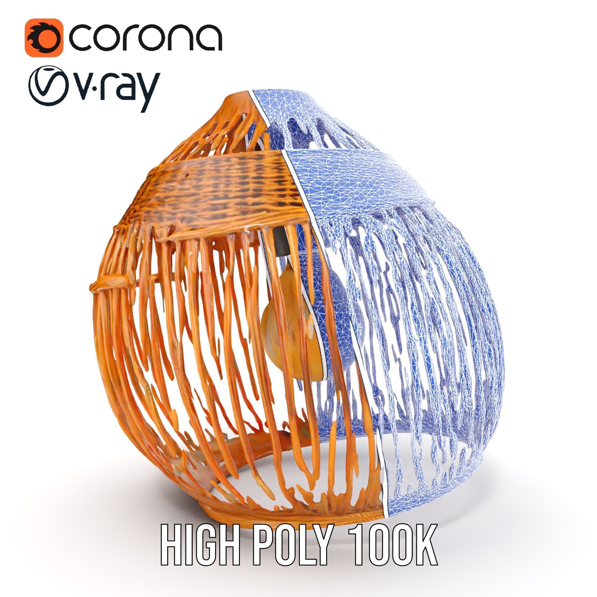 Wicker Basket Pendant Light Model Pack for Interiors Low-poly 3D model_35