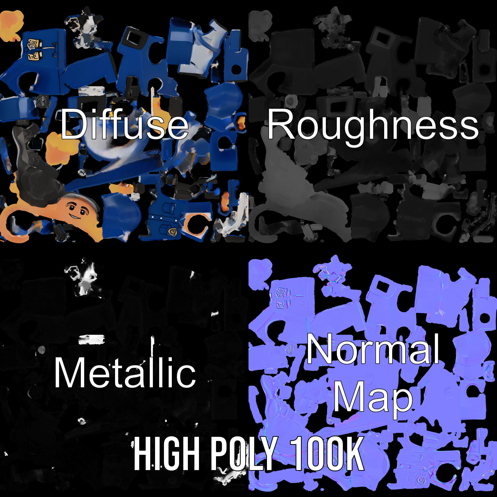 Cartoony Police Officer Rigged and Animated D Character Model Low-poly 3D model_3