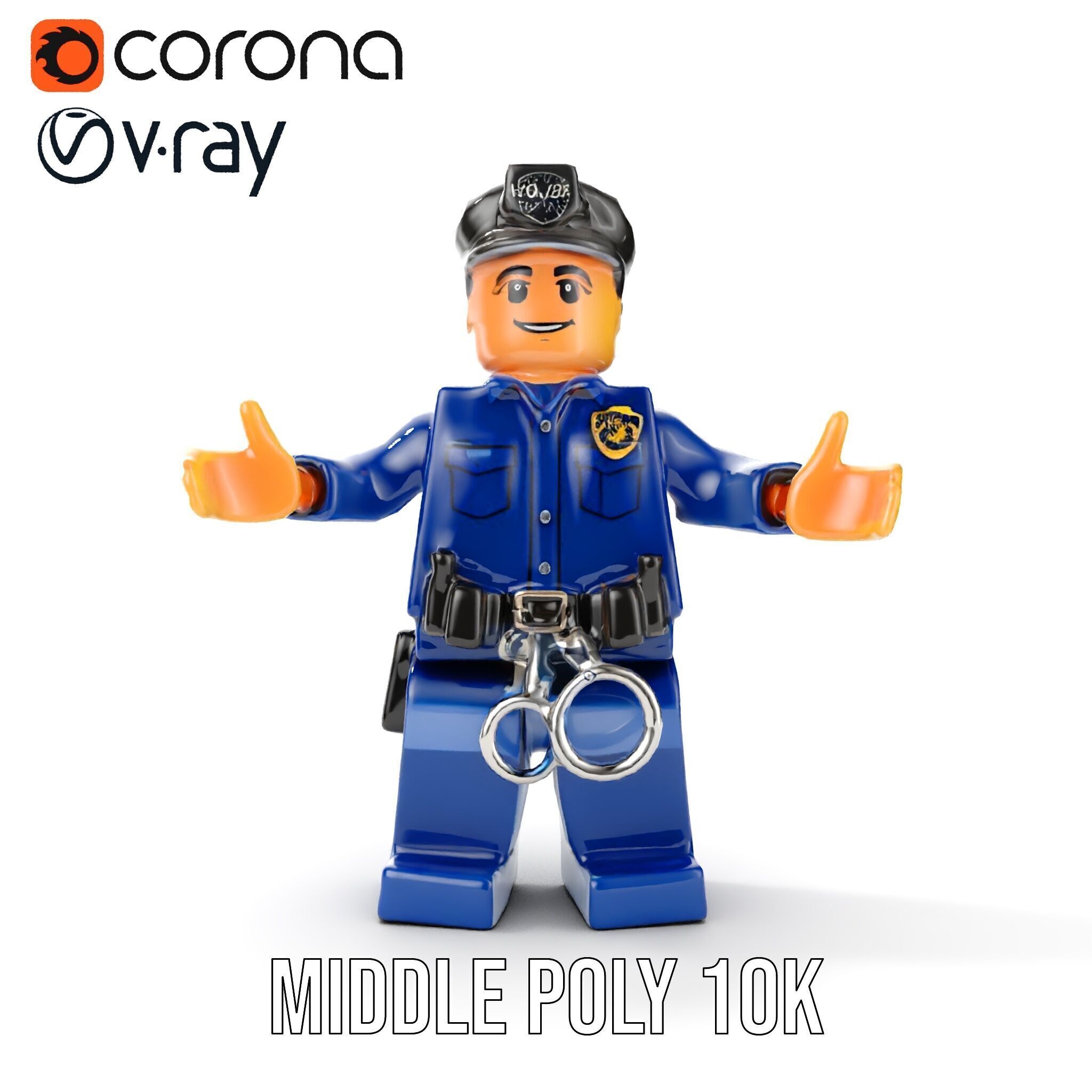 Cartoony Police Officer Rigged and Animated D Character Model Low-poly 3D model_12