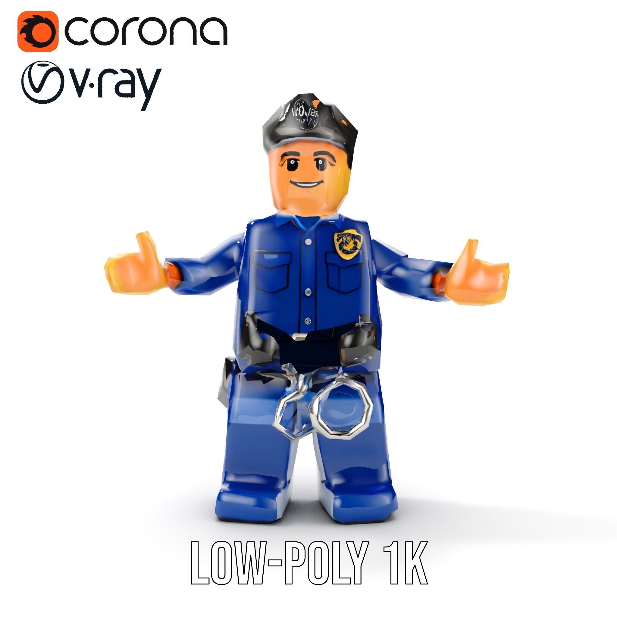 Cartoony Police Officer Rigged and Animated D Character Model Low-poly 3D model_21