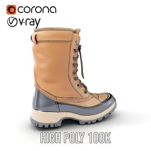 Winter Boot Model Pack with Fur Lining Low-poly 3D model
