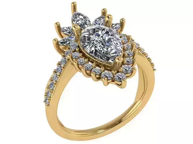 Custom Pear shape halo ring with pave setting on the shank