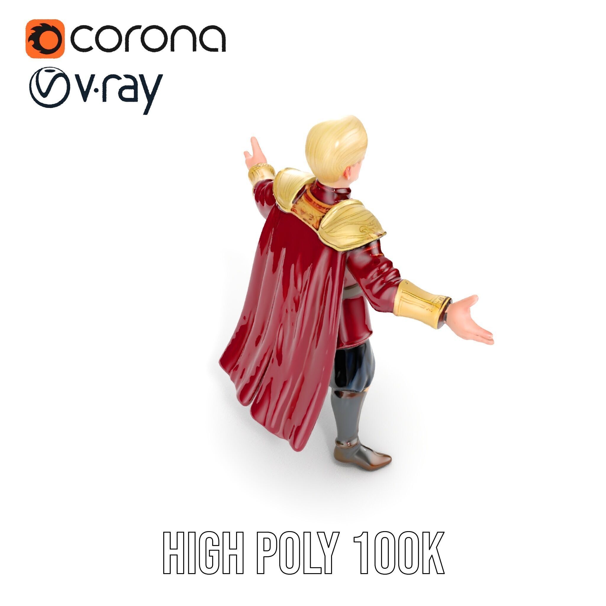 Regal Warrior Prince Rigged and Animated D Character Model Low-poly 3D model_22