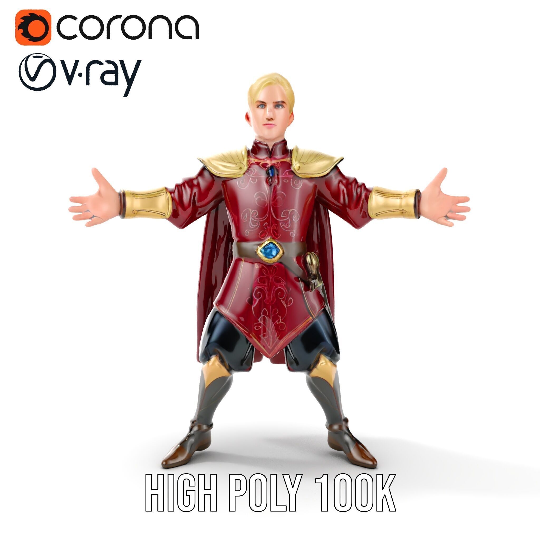 Regal Warrior Prince Rigged and Animated D Character Model Low-poly 3D model_33