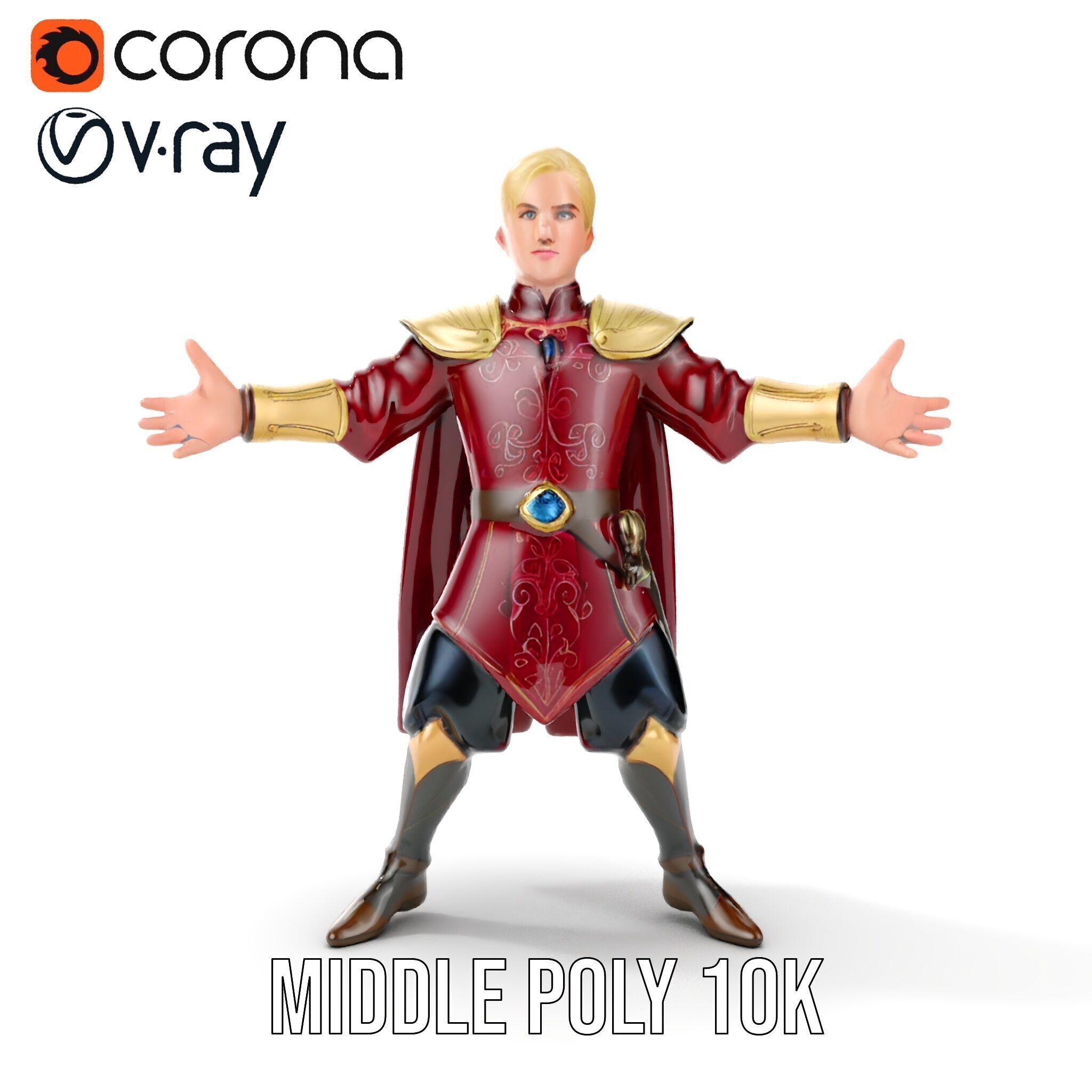 Regal Warrior Prince Rigged and Animated D Character Model Low-poly 3D model_17
