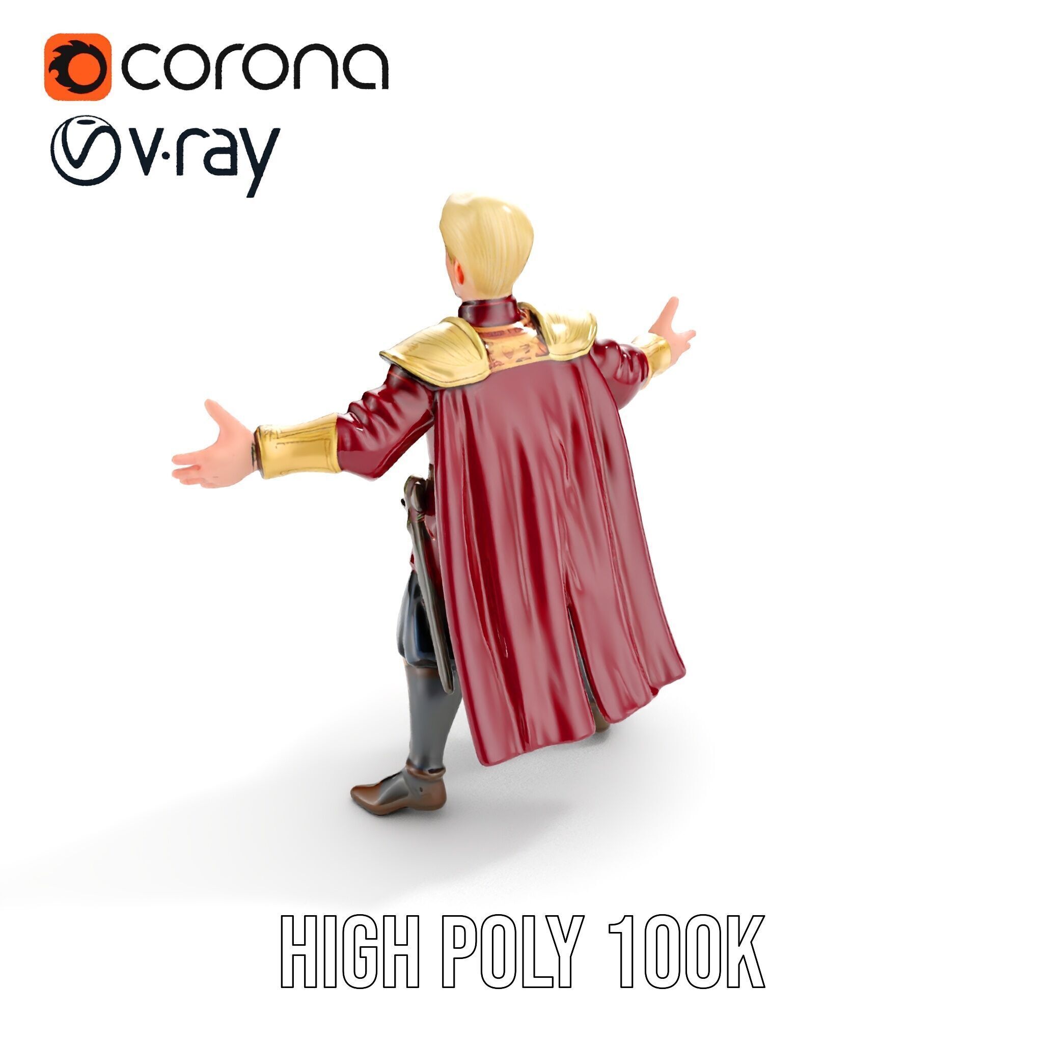 Regal Warrior Prince Rigged and Animated D Character Model Low-poly 3D model_19