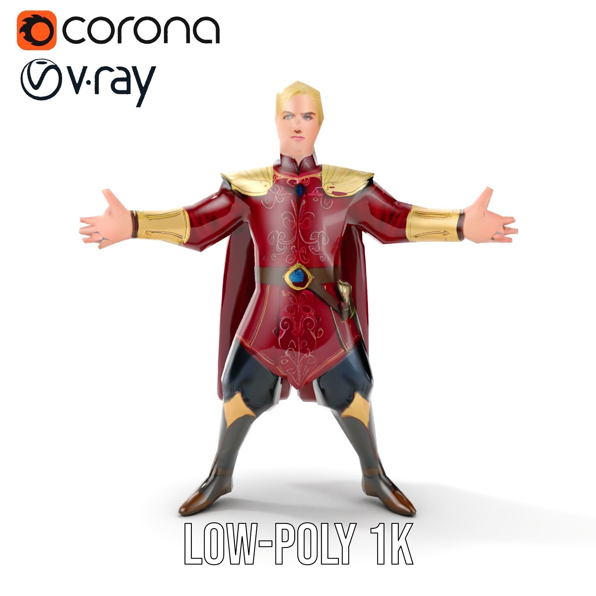 Regal Warrior Prince Rigged and Animated D Character Model Low-poly 3D model_26
