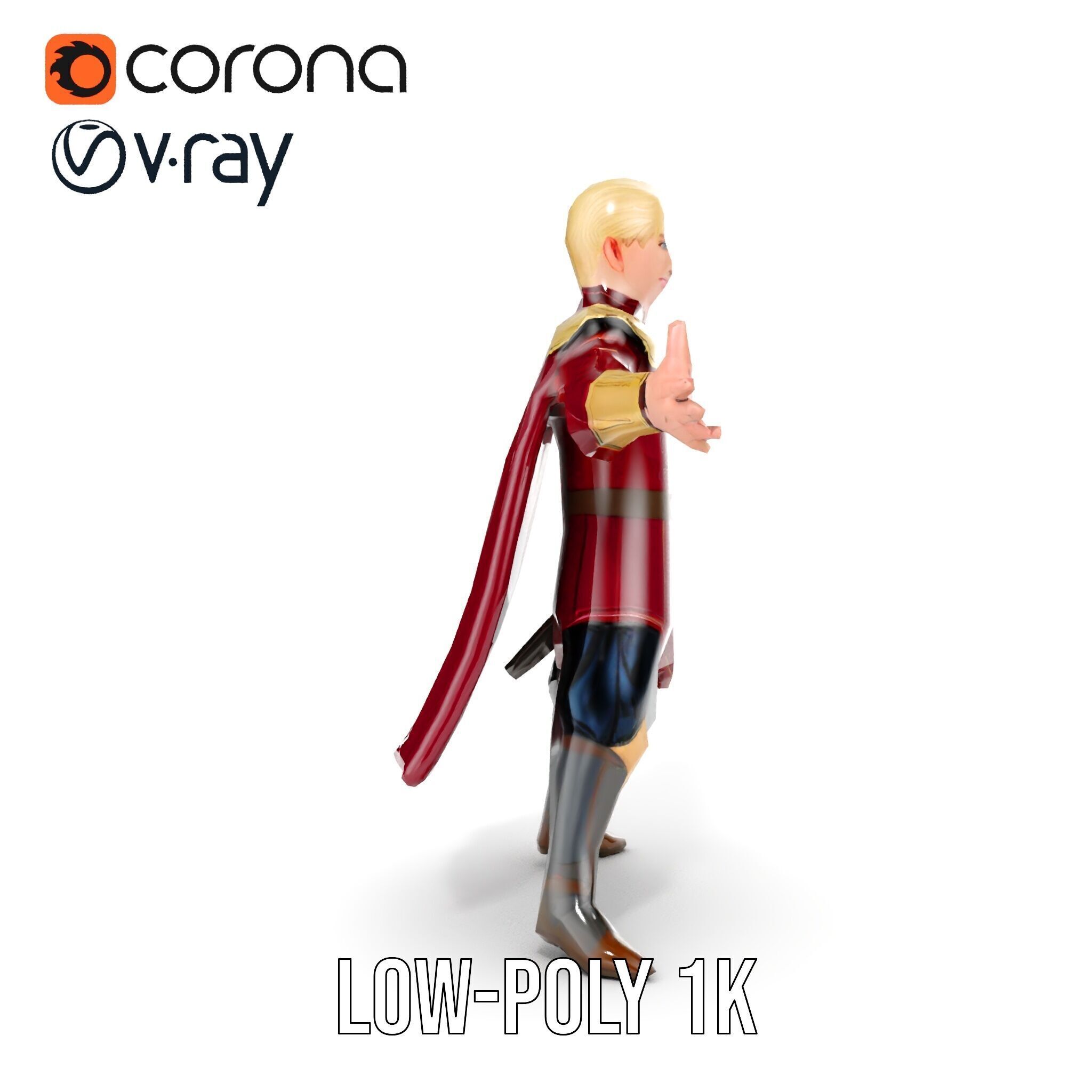 Regal Warrior Prince Rigged and Animated D Character Model Low-poly 3D model_13