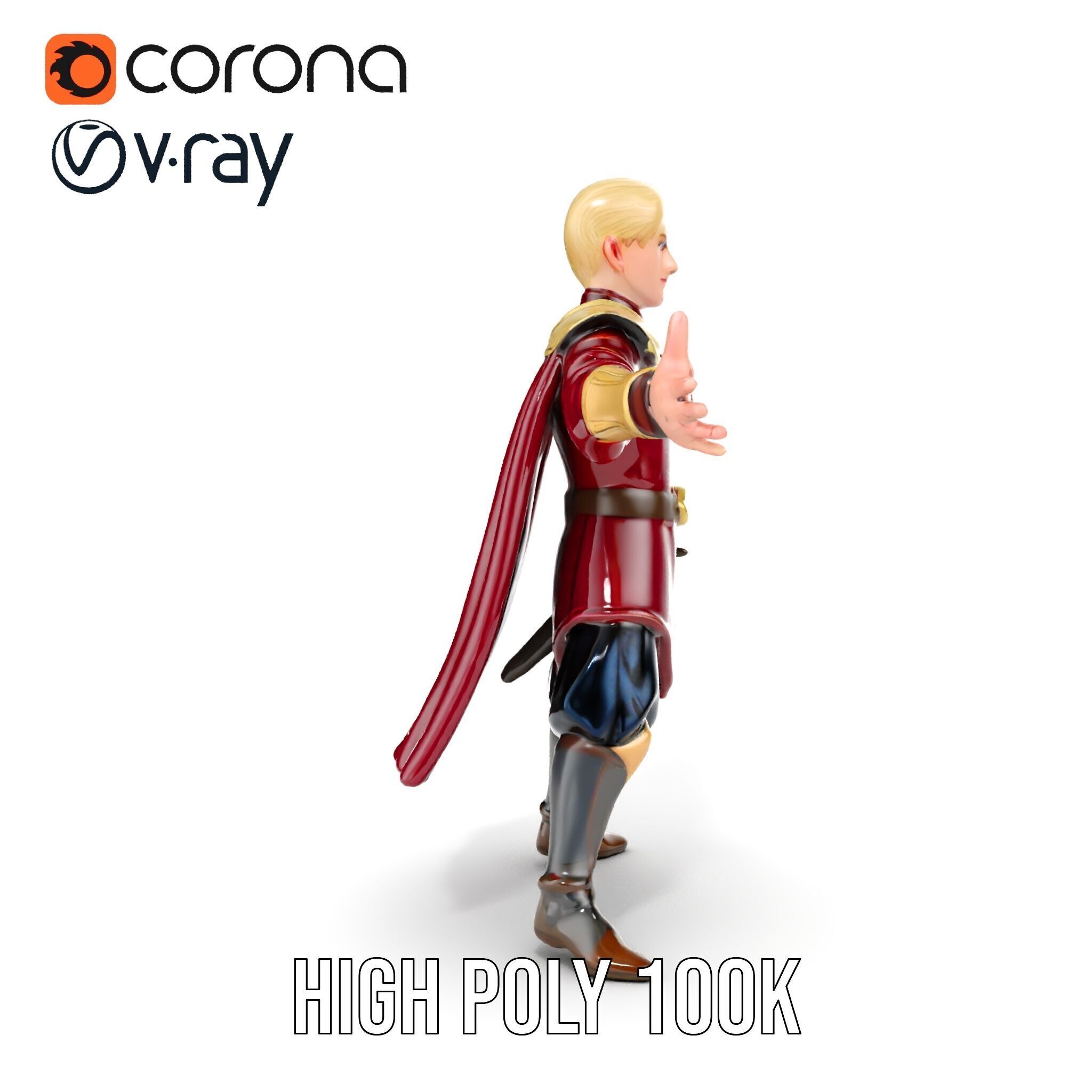 Regal Warrior Prince Rigged and Animated D Character Model Low-poly 3D model_30