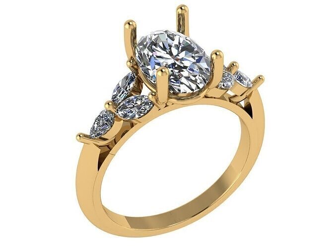 Oval shape ring with marquise and pear shaped stones on the side 3D print model