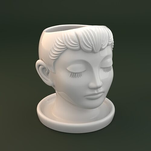 Dreaming Boy Planter - 3D Printable Head Pot with Tray  3D print model
