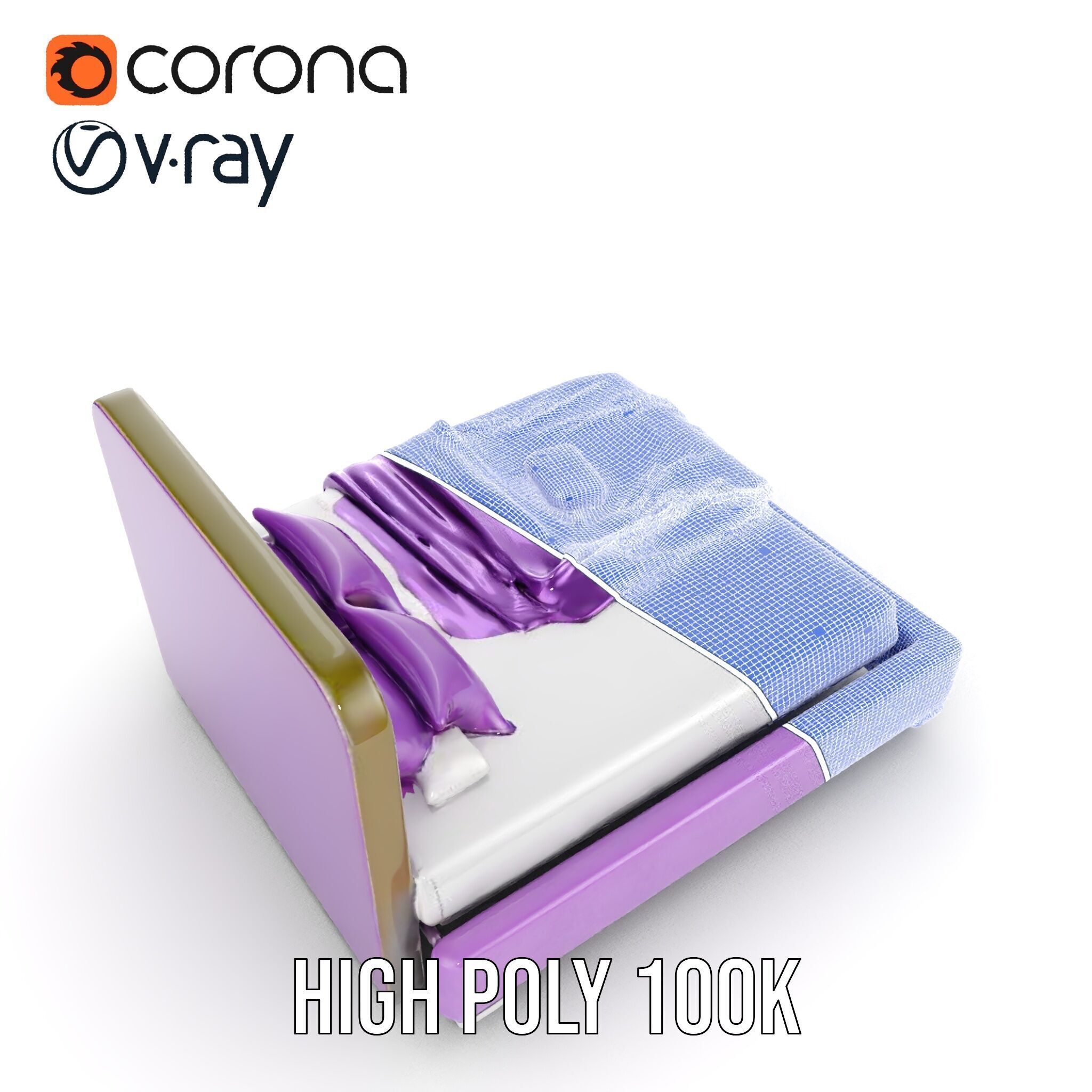 Luxurious Purple Bed Model Pack for Interior Design Low-poly 3D model_38