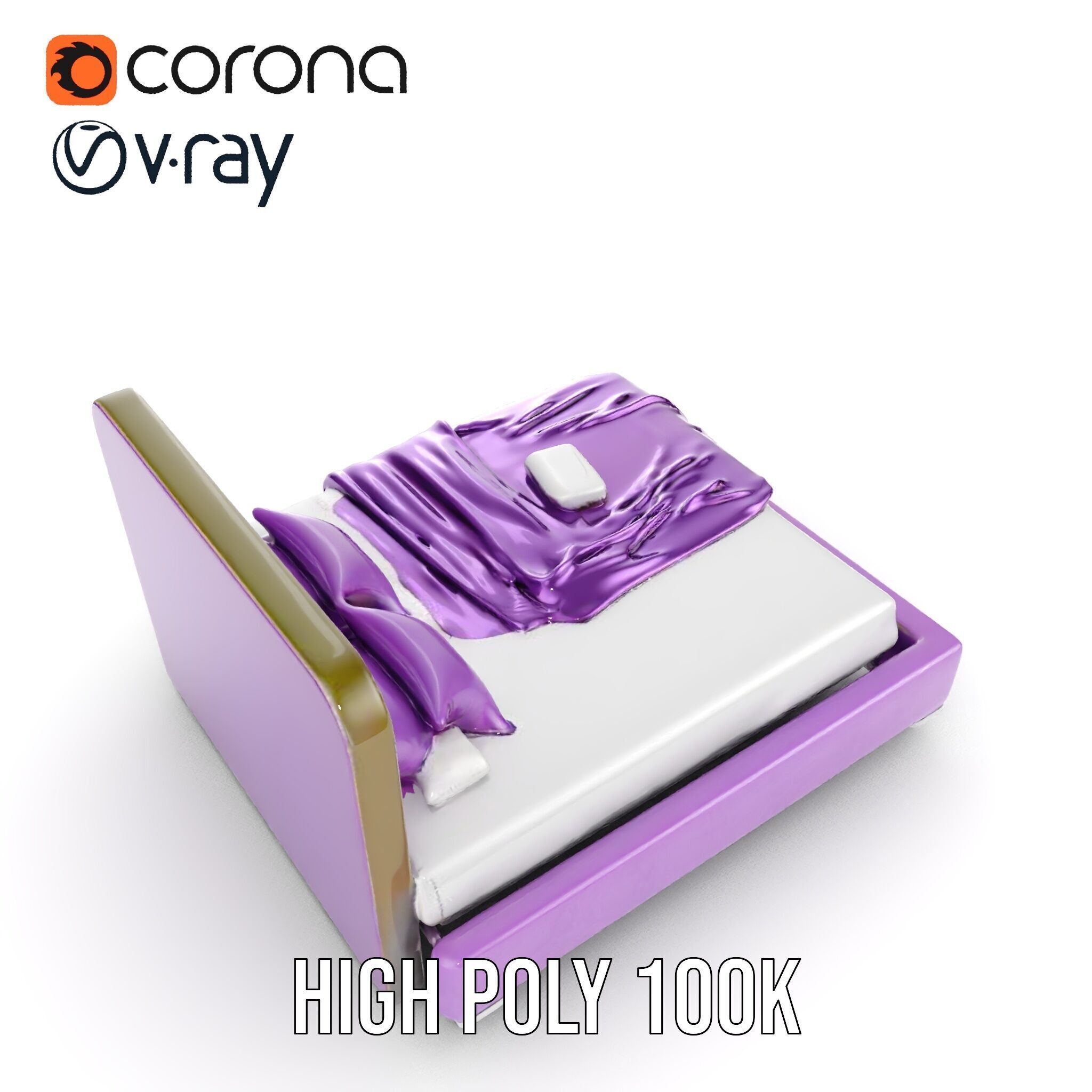 Luxurious Purple Bed Model Pack for Interior Design Low-poly 3D model_27