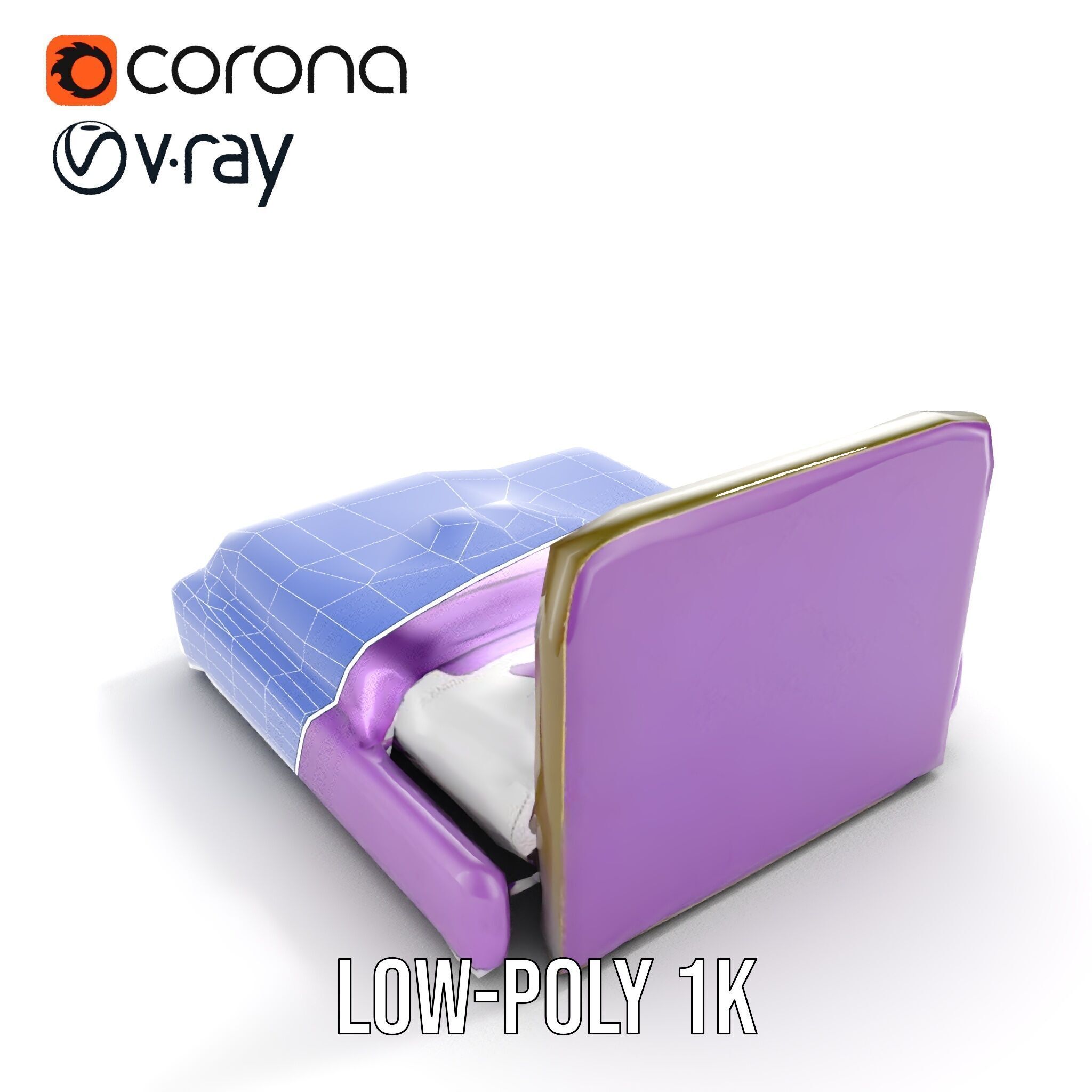 Luxurious Purple Bed Model Pack for Interior Design Low-poly 3D model_32