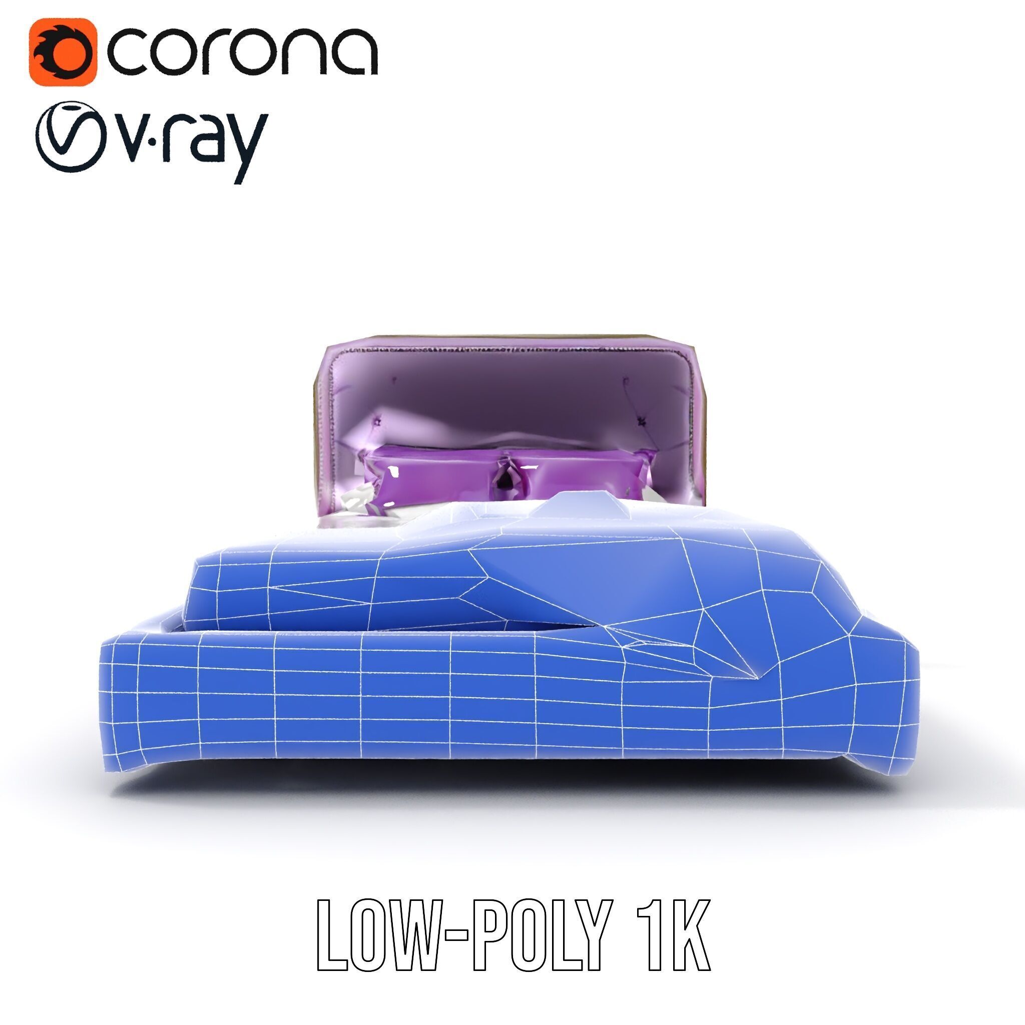 Luxurious Purple Bed Model Pack for Interior Design Low-poly 3D model_26