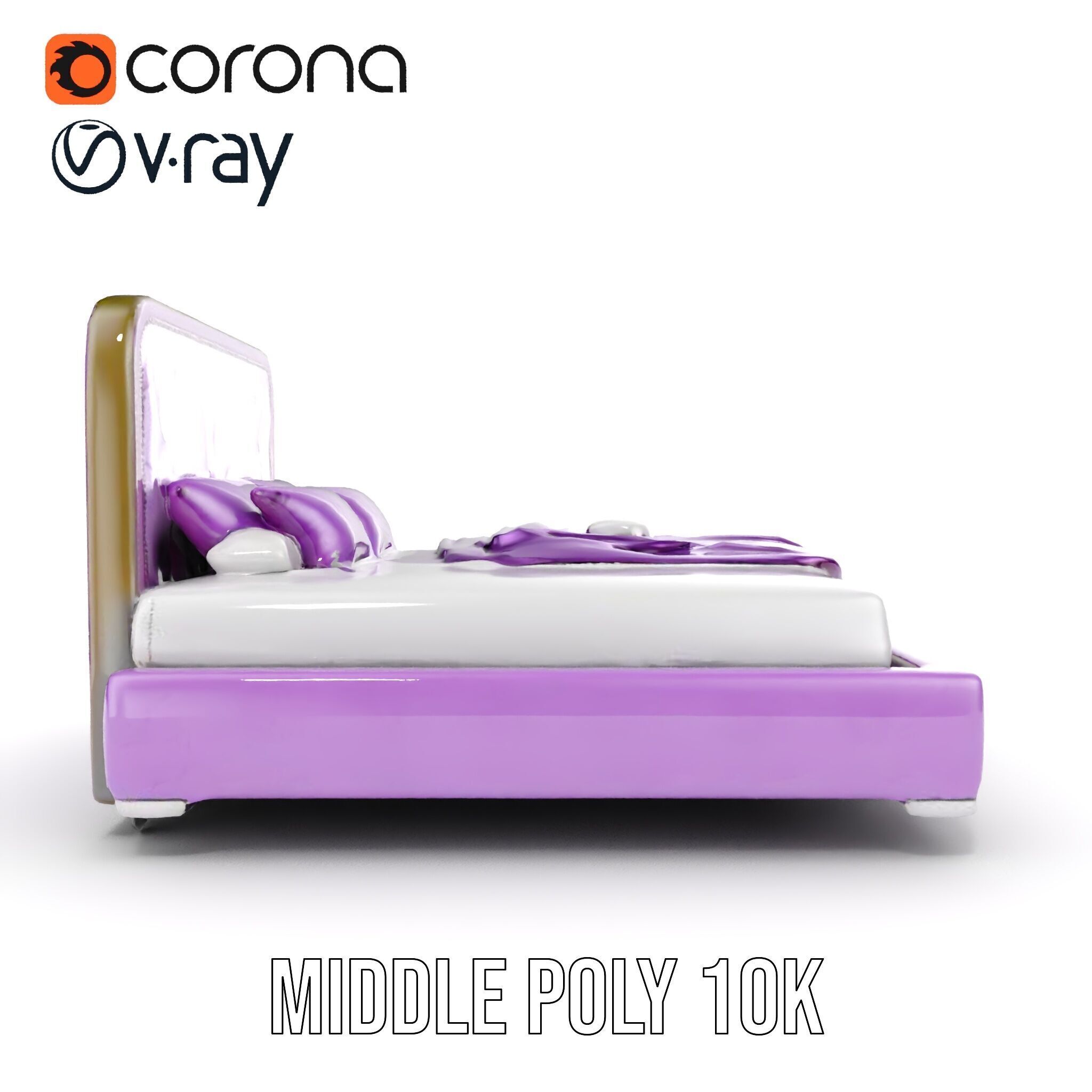 Luxurious Purple Bed Model Pack for Interior Design Low-poly 3D model_6