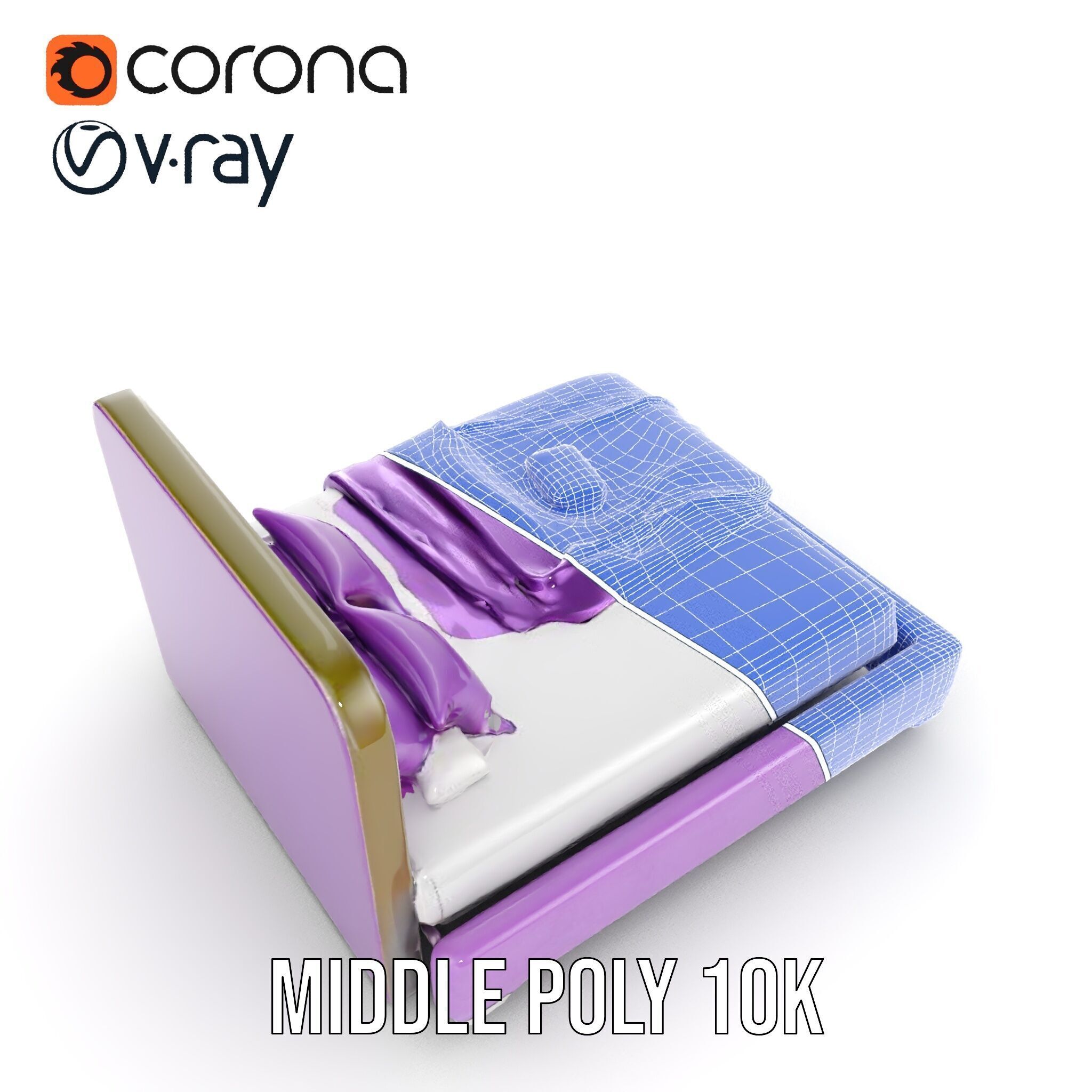 Luxurious Purple Bed Model Pack for Interior Design Low-poly 3D model_28